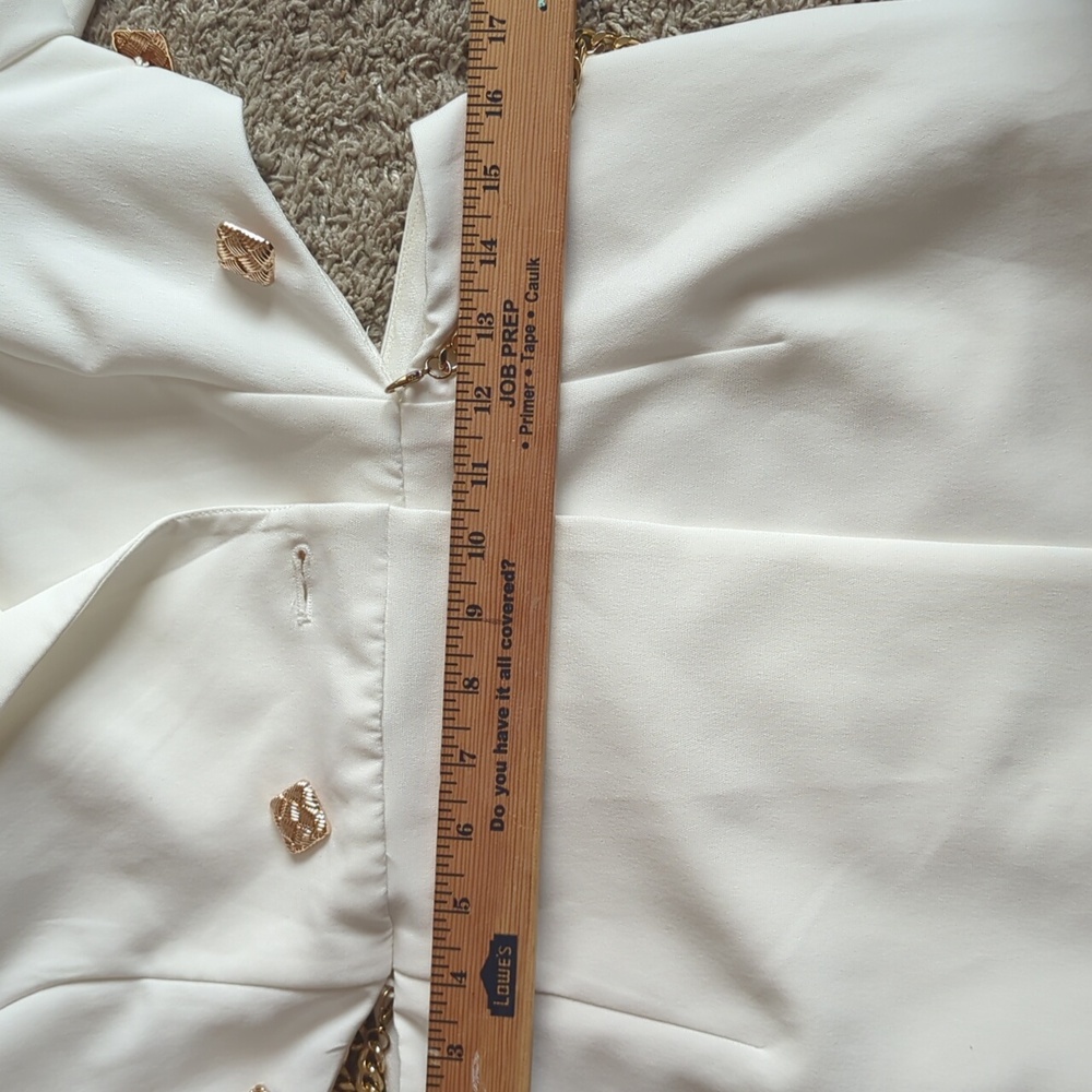 Chic Off-white Blazer Romper with Gold Chain Accents - Picture 9 of 10